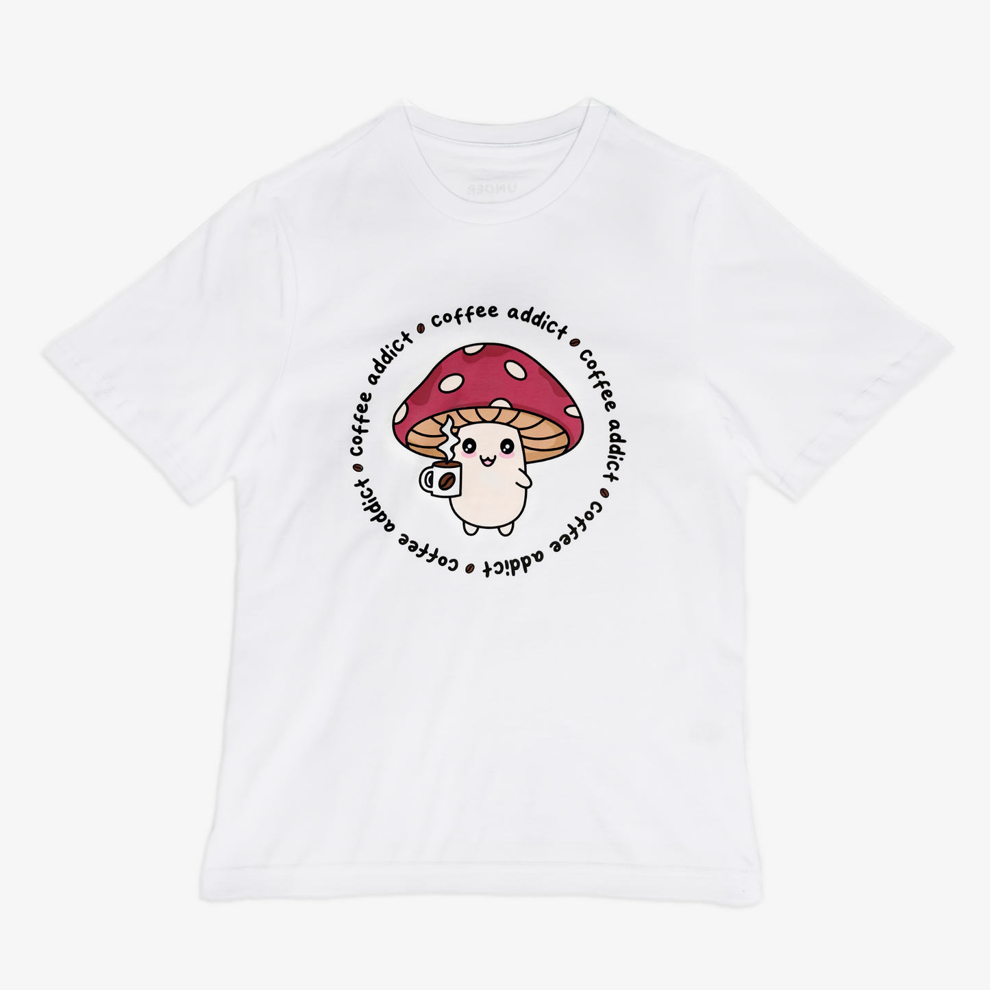 Coffee Addict Mushroom Unisex White T-Shirt