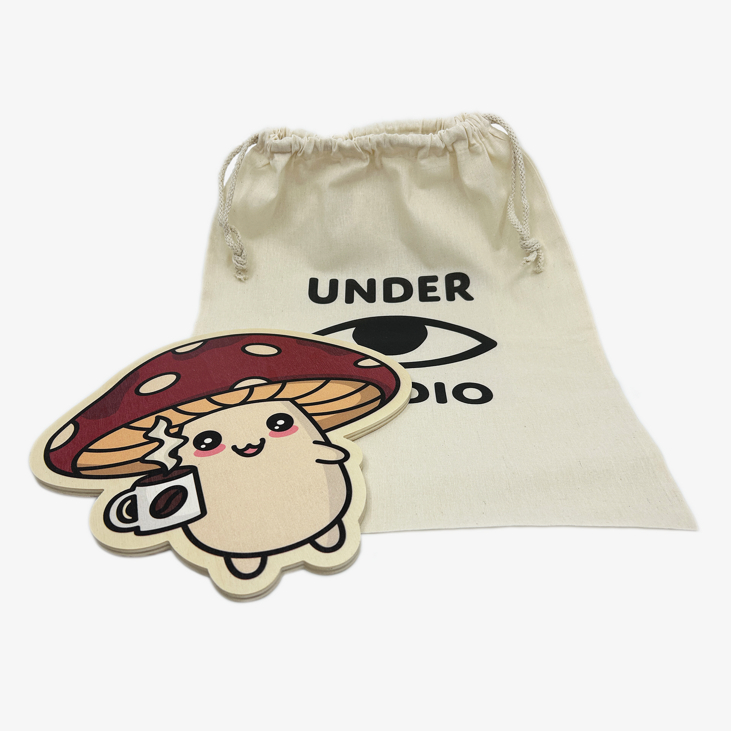 Coffee Addict Mushroom Wooden Wall Art (with Cotton Bag)
