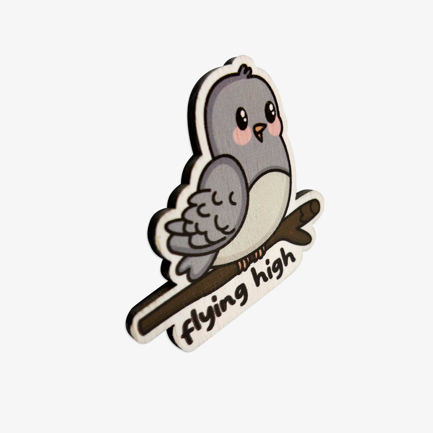 Flying High Birdie Wooden Brooch Pin (with Cotton Pouch)