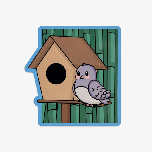 Birdie At The Birdhouse Vinyl Sticker