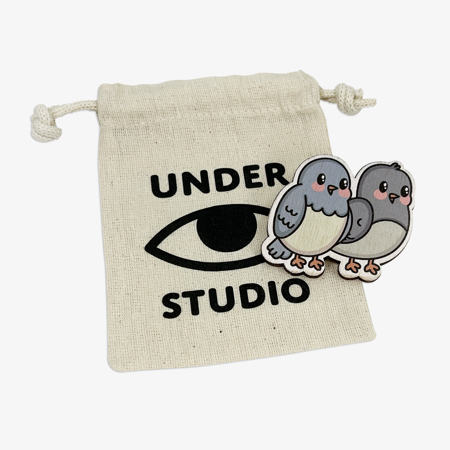 Birdies Wooden Brooch Pin (with Cotton Pouch)