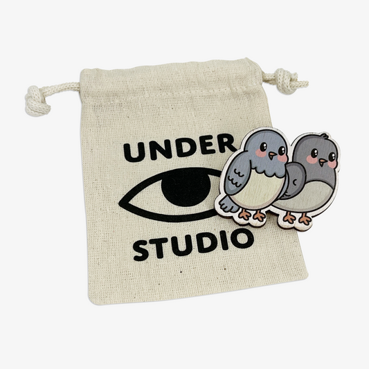 Birdies Wooden Brooch Pin (with Cotton Pouch)