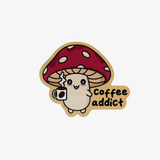 Coffee Addict Mushroom Vinyl Sticker
