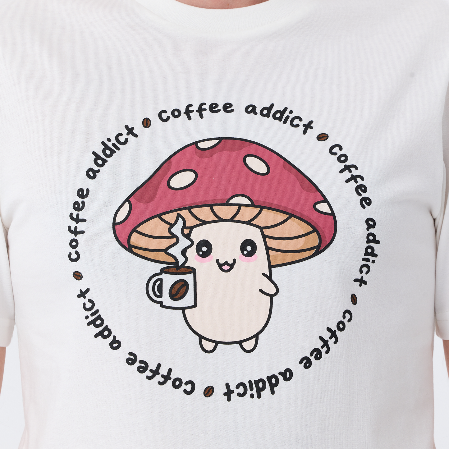 Coffee Addict Mushroom Unisex White T-Shirt