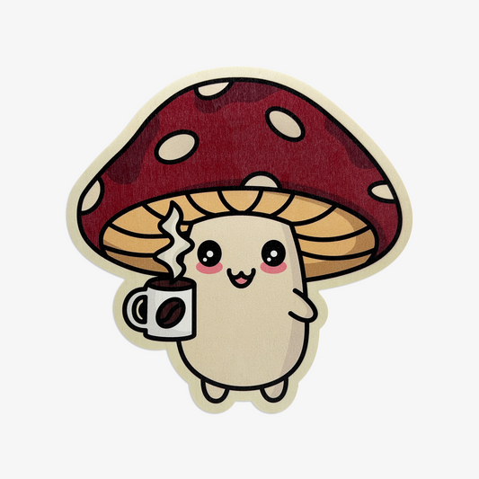 Coffee Addict Mushroom Wooden Wall Art (with Cotton Bag)