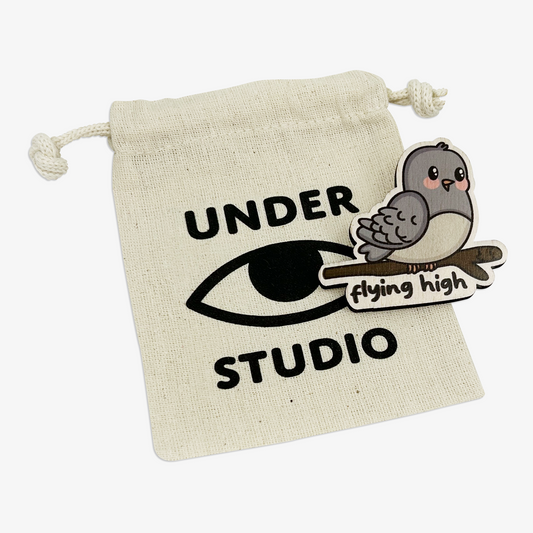 Flying High Birdie Wooden Brooch Pin (with Cotton Pouch)